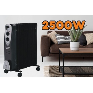 Calorifer electric Hausberg HB-8913NG, 2500 W, 13 elementi, 3 trepte de putere, Termostat reglabil, Protectie supra-incalzire, Protectie anti-rasturnare, Indicator luminos, Negru - Img 6