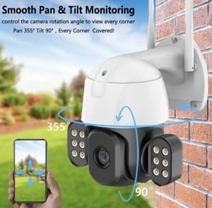 Camera de supraveghere WIFI 8 MP, 12 LED, exterior/interior, Ultra HD 4K, 4X zoom, rotire, leduri lumina, comunicare bidirectionala, stocare card/cloud, senzor miscare, Alb - Img 2