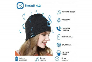 Fes Negru, Caciula Unisex cu Casti Bluetooth Incorporate - Img 4