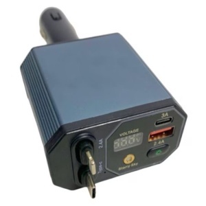 Incarcator auto 4 in 1, adaptor bricheta 12V-5V/2.4 QC/PD, cu cabluri retractabile si voltmetru - Img 3