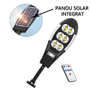Lampa Solara Stradala cu Telecomanda, Cu Panou Solar Incorporat, De Exterior, 156 COB 6 LED, cu Senzori de Amurg, Miscare si Lumina, IP65 Wateproof, 3 Moduri Functionare, Brat de Montare Inclus, Negru - Img 7