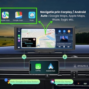 Navigatie Auto UNIVERSALA MARE 2 CAMERE, INCLUSE Display Touchscreen de 10.26 inch, compatibila cu Apple Carplay si Android Auto wireless, Oglindire ecran wireless, Camera trafic frontala + Camera marsarier inclusa, Aplicatie Wi-Fi, Bluetooth Audio, negru - Img 5