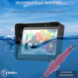 Navigatie GPS 5” pentru Motociclete, Android Auto & Apple CarPlay, Mirroring, Ecran IPS Tactil, Bluetooth Dual, FM Transmitter, Rezistenta la apa IP65, Control vocal, Suporturi Multiple - Img 5