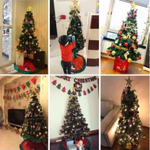 Oferta Brad Artificial de Craciun 210 cm, Suport Inclus + Cadou Accesorii Impodobit- Instalatie Colorata 100Led, 24 Globulete, 1 Beteala, 1 Varf Brad si 12 Fundite Rosii - Img 2
