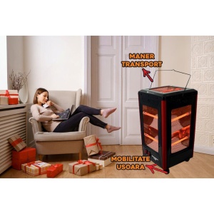 Radiator electric Hausberg HB-8802NG, 2200W, 5 niveluri de putere, incalzire in 5 directii, roti deplasare, maner pentru transport, protectie pentru rasturnare, Negru - Img 10