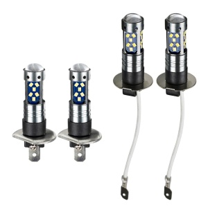 Set 2 becuri auto LED H3 cu lupa, 60W, 27 SMD, 12V, 6000K