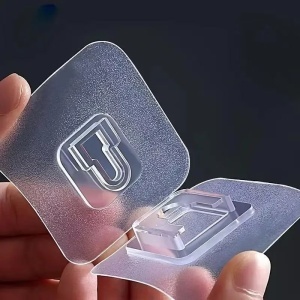 Set 5 x suport dublu cu autoadeziv , fixare/agatare diverse obiecte, aplicabil pe diverse suprafete, plastic ABS, adeziv puternic, transparent - Img 2
