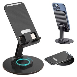 Suport Telefon Pliabil, Rotatie 360°, pentru birou, Reglabil pe Inaltime, Compatibil Universal, Portabil, Negru