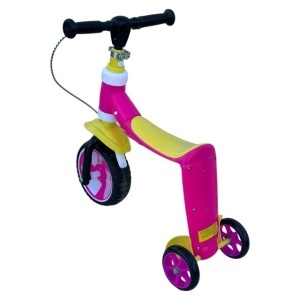 Trotineta ride-on convertibila 2in1: tricicleta si trotineta, cu frane, Galben-Roz - Img 4