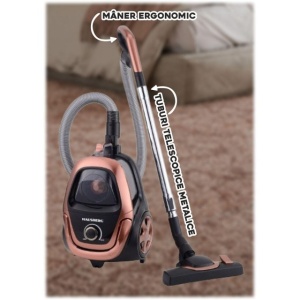 Aspirator fara sac HAUSBERG HB-2823AU, 1400-1800W, multiciclon, aspirare uscata, capacitate 2.5 litri, filtru HEPA, control viteza, derulator automat cablu, Auriu-Negru - Img 3