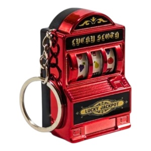 Breloc Lucky Slot Machine, Roz, interactiv, maneta functionala, 6 cm x 4 cm - Img 5