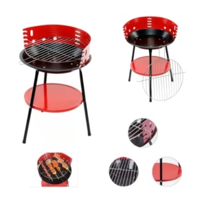 Gratar Rotund Din Metal Pe Carbuni, Pentru Gradina, Rosu, 36cm