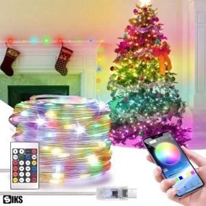 Instalatie de Craciun Liniara LED RGB Smart , Control prin Aplicatie Telefon, Telecomanda, Joc de Lumini pe Muzica, IP65 Waterproof, Conexiune USB, 5m, Multicolor