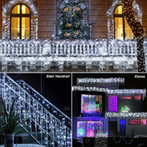 Instalatie Turturi T500W, 500 LED-uri, Alb Rece, 20 metri, Interconectabil, Multiple Jocuri de Lumini, Tip Franjuri, de Exterior - Img 4