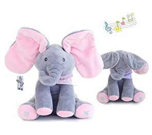 Jucarie interactiva plus Elefant, canta, vorbeste si flutura urechile Peek a Boo - Img 5