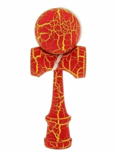 Kendama Profesionala, 18 cm, Bila din lemn, Design artistic cu finisaj Crapatura, Rosu
