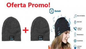 Oferta 2 Bucati x Fes Gri Inchis, Caciula Smart, cu casti si microfon intergrat, Bluetooth, Handsfree si Muzica, tricot