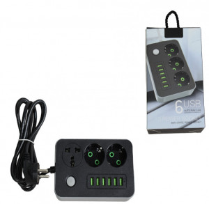 Prelungitor cu 3 Prize si 6 Huburi USB, Power Socket