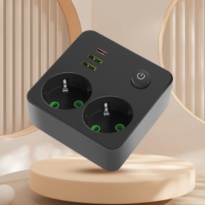 Priza 5-in-1 cu 2 prize, 2 USB, 1 Type-C, 2500W, negru - Img 2