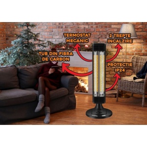 Radiator electric Hausberg HB-8565NG, 1000W, 2 trepte incalzire, tub din fibra de carbon, protectie IP24, termostat mecanic, carcasa din metal - Img 3