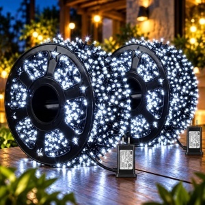 Set 2 Instalații LED 100 m, 8 Jocuri de Lumini, ALB RECE