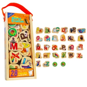 Set 28 piese litere magentice din lemn English Letters, multicolor