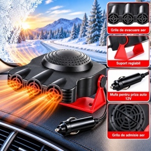Aeroterma Auto 12V 200W, cu Aer Cald si Ventilatie, Dezaburire si Dezghetare Parbriz, Alimentare la Priza - Img 3