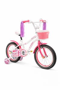 Bicicleta Copii 12 inch-A, Alb cu Aparatoare si Cosulet Roz, cu Roti Ajutatoare, varsta 4-6 ani - Img 3