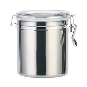 Borcan de pastrare alimentara din otel inoxidabil, design elegant, pentru lapte praf, boabe de cafea, ceai , 100mm x 115mm - Img 2