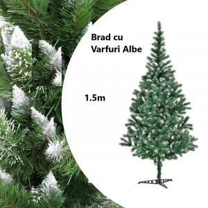 Brad Artificial cu Varfuri Albe , 150cm, Varfuri Ninse, Instalatie Cadou