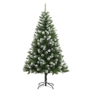 Brad Artificial de Craciun, 180 cm Inaltime, Verde cu Varfuri Ninse, cu Suport