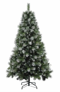 Brad Artificial de Craciun, UNGARIA, 210 cm Inaltime, Verde cu Varfuri Ninse, cu Suport