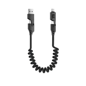 Cablu de date 4 in 1, Quick charge 65W/27W, Design compact, USB, Type-C, Lighting (iPhone), Negru