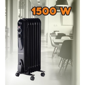 Calorifer electric cu ulei HAUSBERG HB-8905, 3 trepte, 600-900-1500 W, 7 elementi 110 mm x 580 mm, termostat reglabil, maner si rotite pentru o deplasare facila, indicator luminos functionare, negru - Img 4