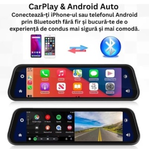 Camera de bord auto tip OGLINDA WiFi 4K , Fata 4K + spate 1080P, Touch Screen de 9,66 inch, Carplay si Android auto, Transmitator FM, Senzor-G, Night-Vision , Negru deschis, NAVIGATIE UNIVERSALA - Img 5