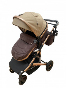 Carucior 2 in 1 Reversibil, L-Sun T7, Landou, Sport, cu Suspensii, Crem - Img 6
