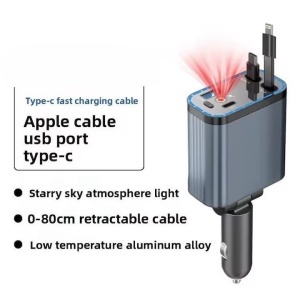 Incarcator auto 4 in 1, adaptor bricheta 12V-5V/2.4 QC/PD, cu cabluri retractabile si voltmetru - Img 6