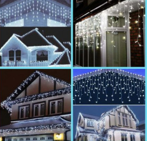 Instalatie Turturi 901W, 300 LED-uri, alb rece, 15metri, Fir Alb, Interconectabil cu flash led, Tip Franjuri, de Exterior - Img 3