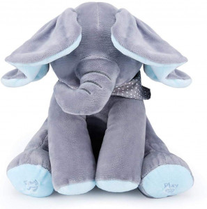 Jucarie Interactiva Elefant Peek A Boo Gri - Albastru - Img 2