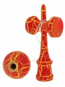 Kendama Profesionala, 18 cm, Bila din lemn, Design artistic cu finisaj Crapatura, Rosu - Img 3