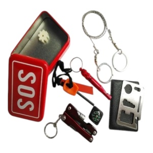 Kit supravietuire SOS 7in1, toate accesoriile necesare intr o cutie metalica - Rosu - Img 4