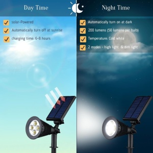 Lampa solara LED, baterie 3,7V 2200mAh, 5500K, 2W, 120 lm, IP65, ABS - Img 3