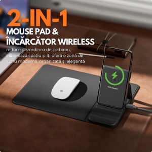 Mousepad cu încărcător wireless de 15W și suport pliabil pentru telefon - Img 4