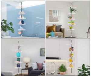Organizator Multifunctional de Colt Multi Corner Shelf, Pentru Baie si Bucatarie, cu 4 etajere, inaltime 100-320 cm, ideal pentru lipsa de spatiu de stocare - Img 2