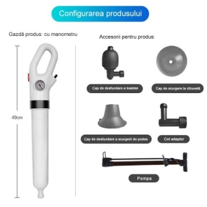 Pompa de desfundat，Pompa cu Aer Comprimat pentru Desfundat Tevi Infundate de Chiuveta, 1 set, Alb，accesorii incluse - Img 4
