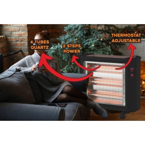 Radiator electric quartz Hausberg HB-8800, 1600W, 4 tuburi quartz, 4 trepte putere, protectie impotriva rasturnarii, Negru - Img 3