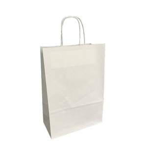 Sacoșă hârtie alb, 22×31x10 cm, 90g/mp, cu mânere răsucite