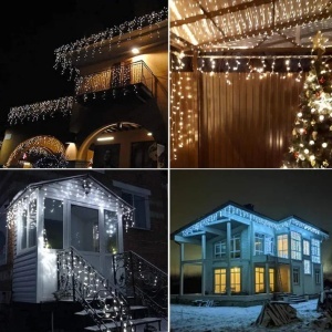 Set 3 Instalații Franjuri LED 3 x 12 m (36 m), Alb Cald - Img 7