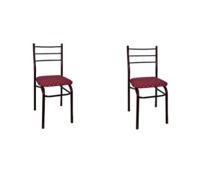 Set de 2 Scaune Metalice Rosu/Visiniu cu Sezut Tapitat - Img 1