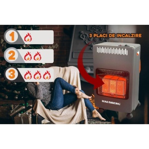Soba pe gaz GPL HB-1021NG, aprindere piezo-electrica, 3 placi de incalzire ceramic putere totala 4.2kW, sistem de oprire automata a gazului, Negru - Img 3